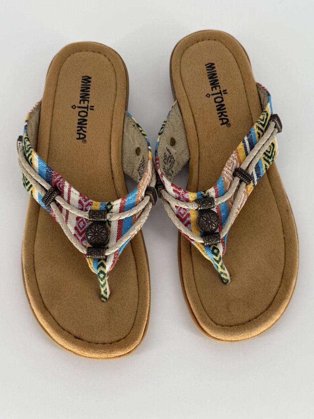 Minnetonka Boho Southwestern Thong Sandals Size 6 Festival Flip Flops